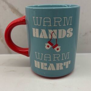 Warm Hands Warm Heart Blue and Red Mug Holiday Mittens Mug Indigo
